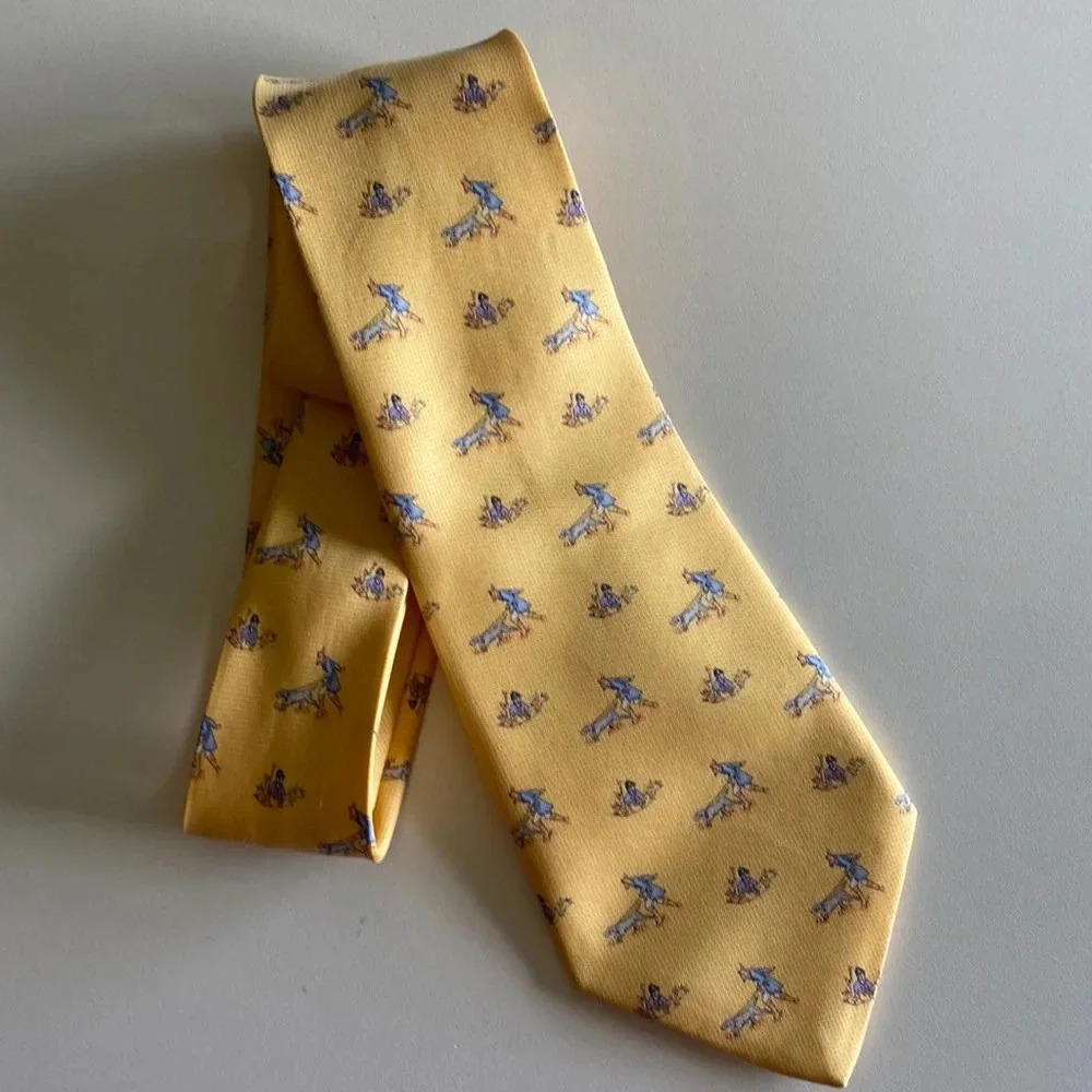 Thomas Pink London printed yellow 100% silk tie